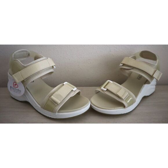 Blondo B3482 Women's Sz 10M Bone Fabric Marylee Waterproof Wedge Sandals - Picture 7 of 9